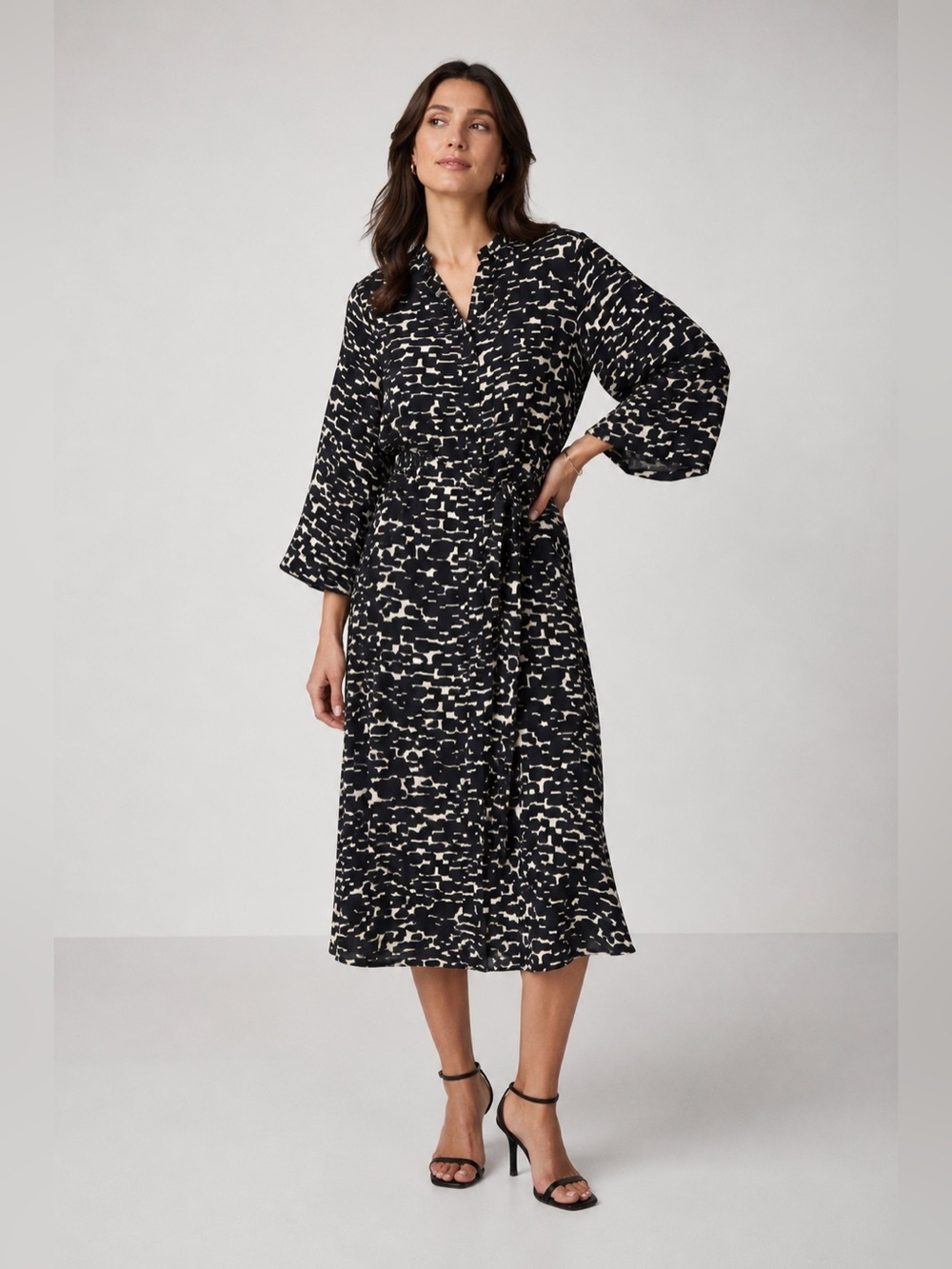 Summum Amsterdam Black & Cream Abstract Brick Print Midi Dress NWT Size 36/M